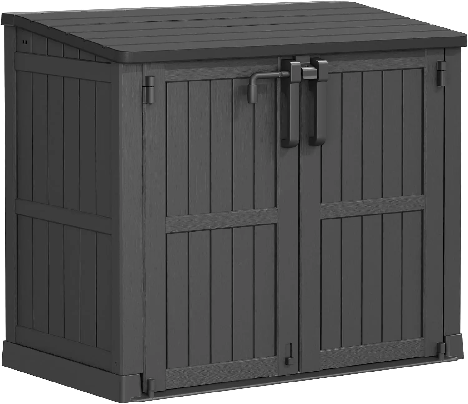Backyard Patios Black Horizontal Resin Outdoor Storage Shed Cabinet Box 37 Cu Ft Lockable Doors Portable Easy Assemble Waterproo