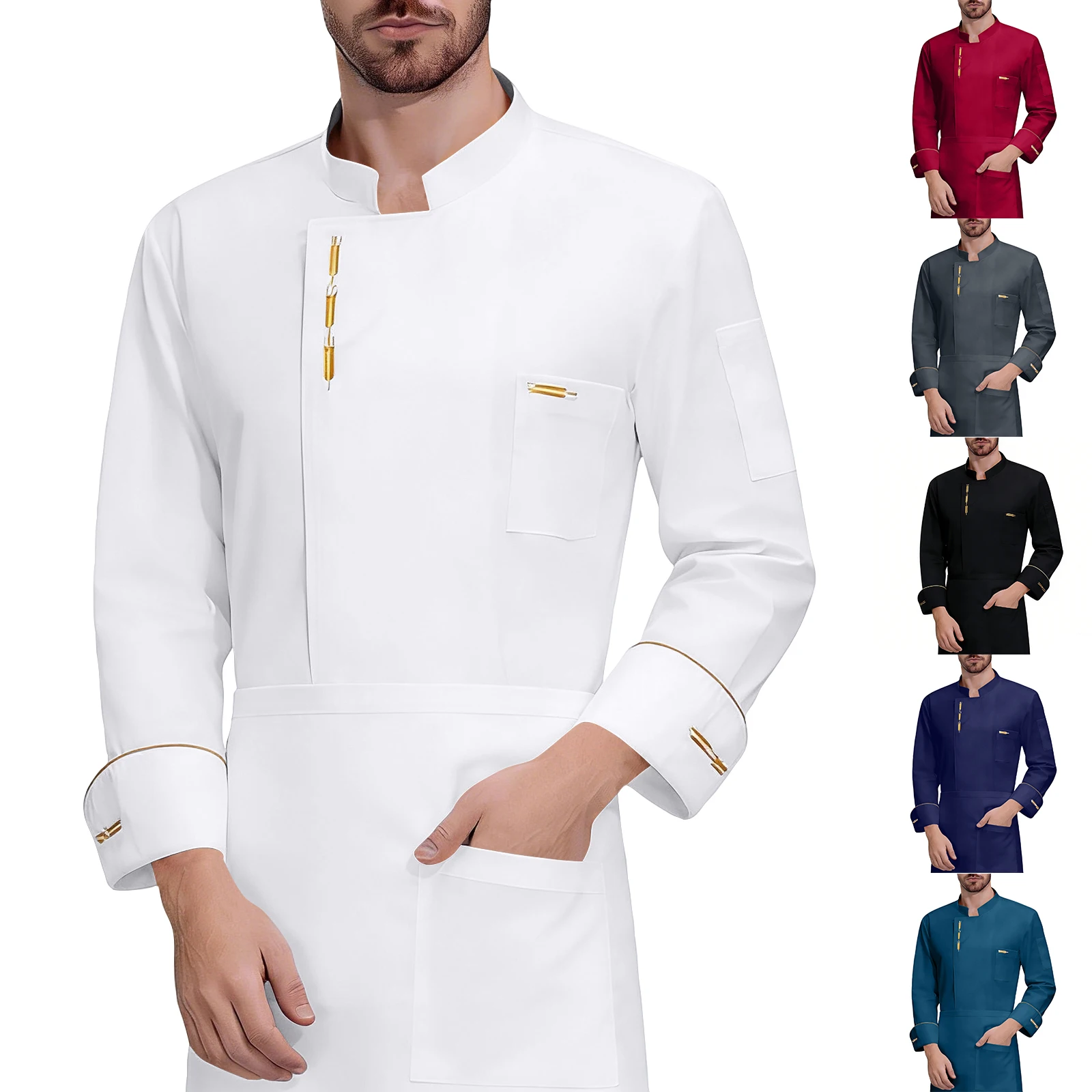 Unisex Solid Color Chef Top Oil-Proof Long Sleeves Kitchen Workwear Uniform For Chef Button Cardigan
