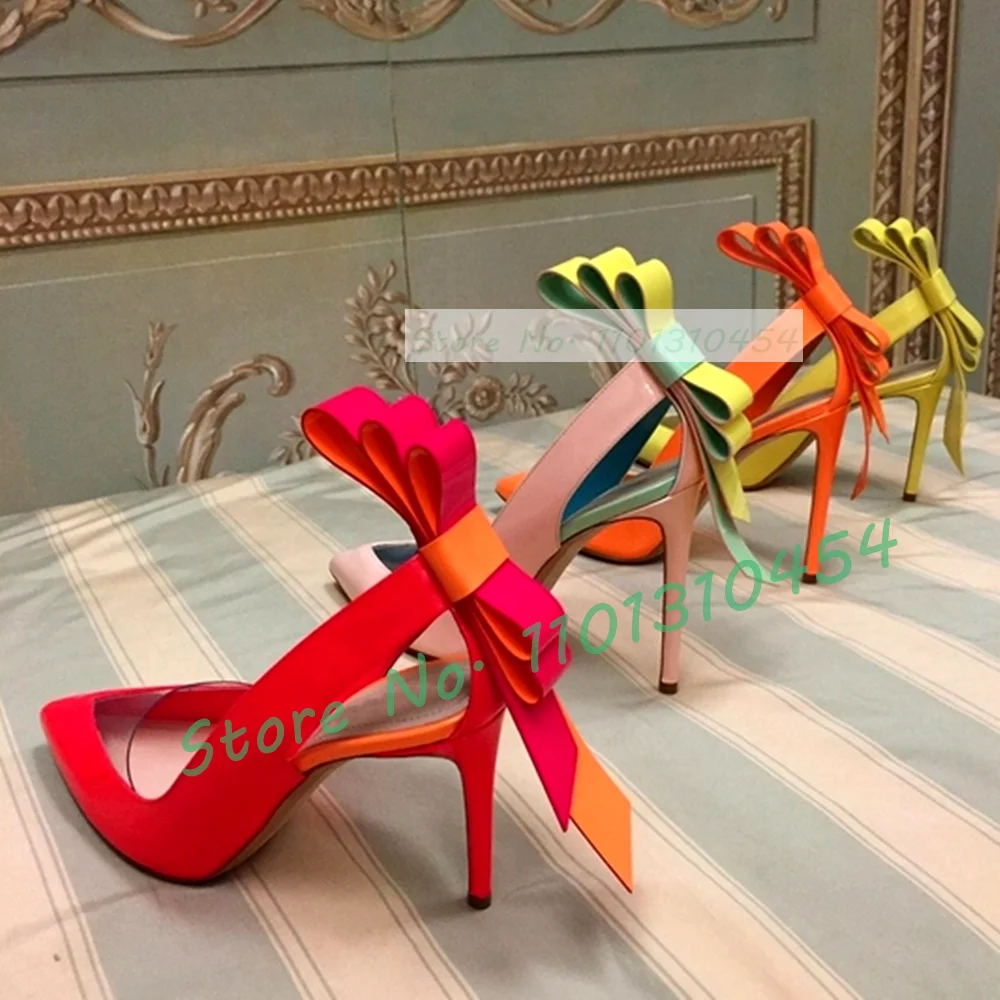 Back Butterfly-knot Pointy Sandals Female Coloful Splicing Pvc Stiletto High Heels Shoes Women Stylish Luxury Summer Party Shoes