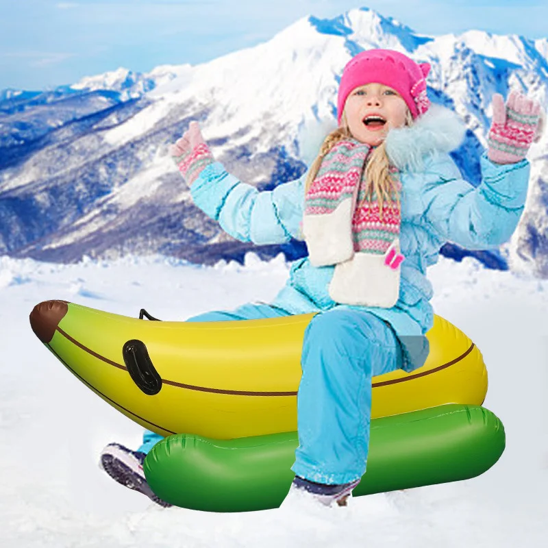 Thick Inflatable Banana Snow Sled, Cold Proof Pullable Ski Tube, 120cm Length, Durable Winter Sports Toy
