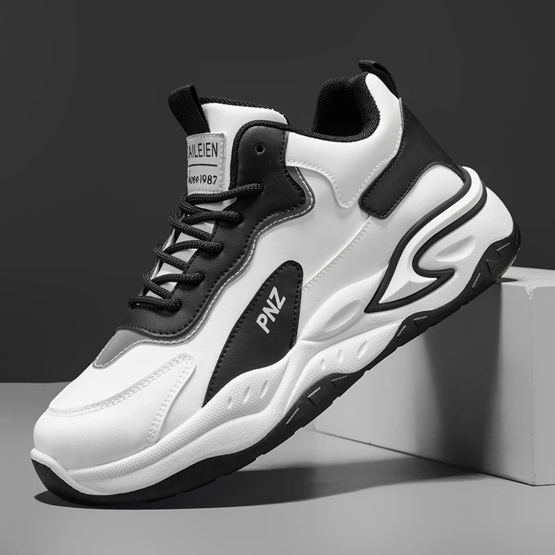 Versatile Casual Men's Shoes Autumn New Style Korean Trendy White Sneakers Sport Thick Bottom Anti-Slip Running Old Man Shoes