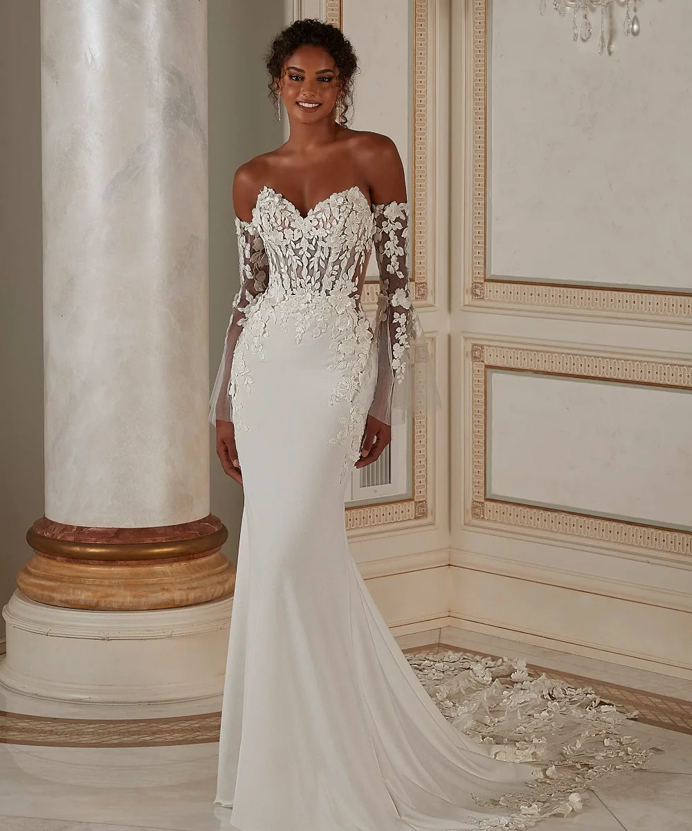 

Customized Hot Detachable Long Sleeve Mermaid Wedding Dress 3D Lace Appliques Bride Dress Bridal Gowns Vestido De Noiva YMW90