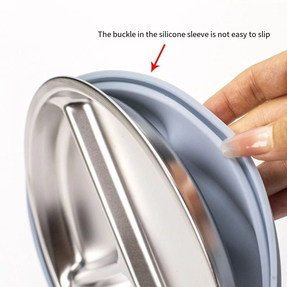 Silicone Suction Cup Baby Sucker Dining Plate Divided Design 304 Stainless Steel 3 Grids Children Dishes Anti-fall Non-Slip