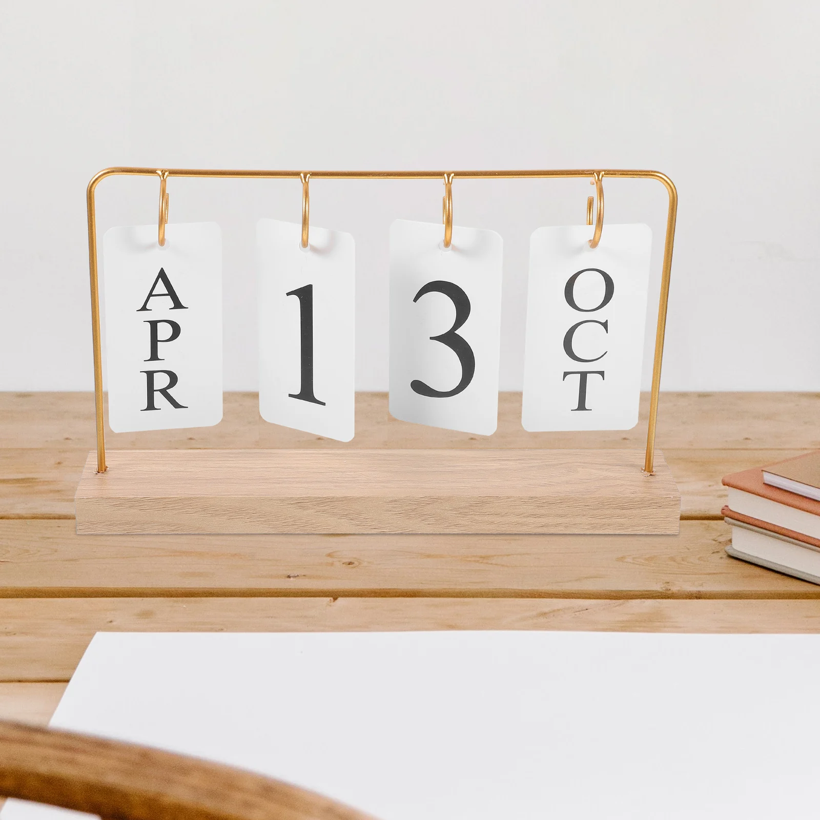 

1pc Flip Calendar Desk Accessories Wrought Iron Paper Decor Creative Reusable Standing Perpetual Home Office Wooden Durability
