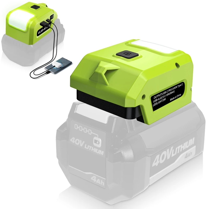 

NEW_Адаптер аккумулятора для электроинструмента Ryobi 40 В, литий-ионный аккумулятор, светодиодный светильник