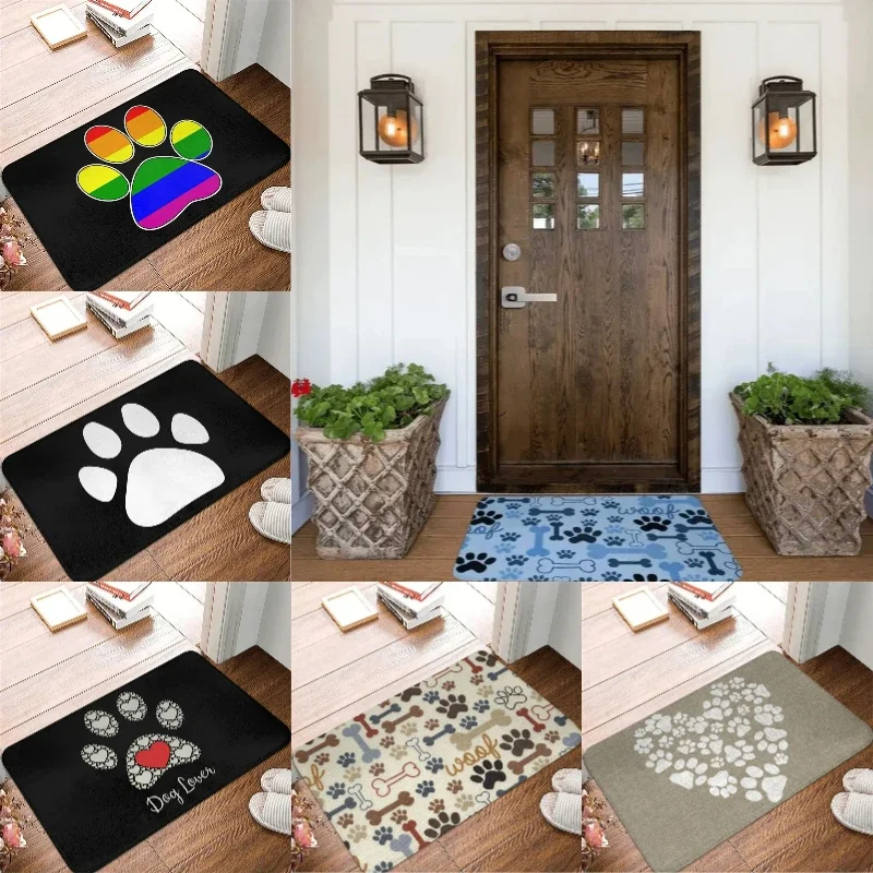 

Синяя собака, лапа, кость, узор, входные коврики для гостиной, спальни, входной коврик, можно стирать в машине, нескользящий ковер, домашний декор, коврик для двери