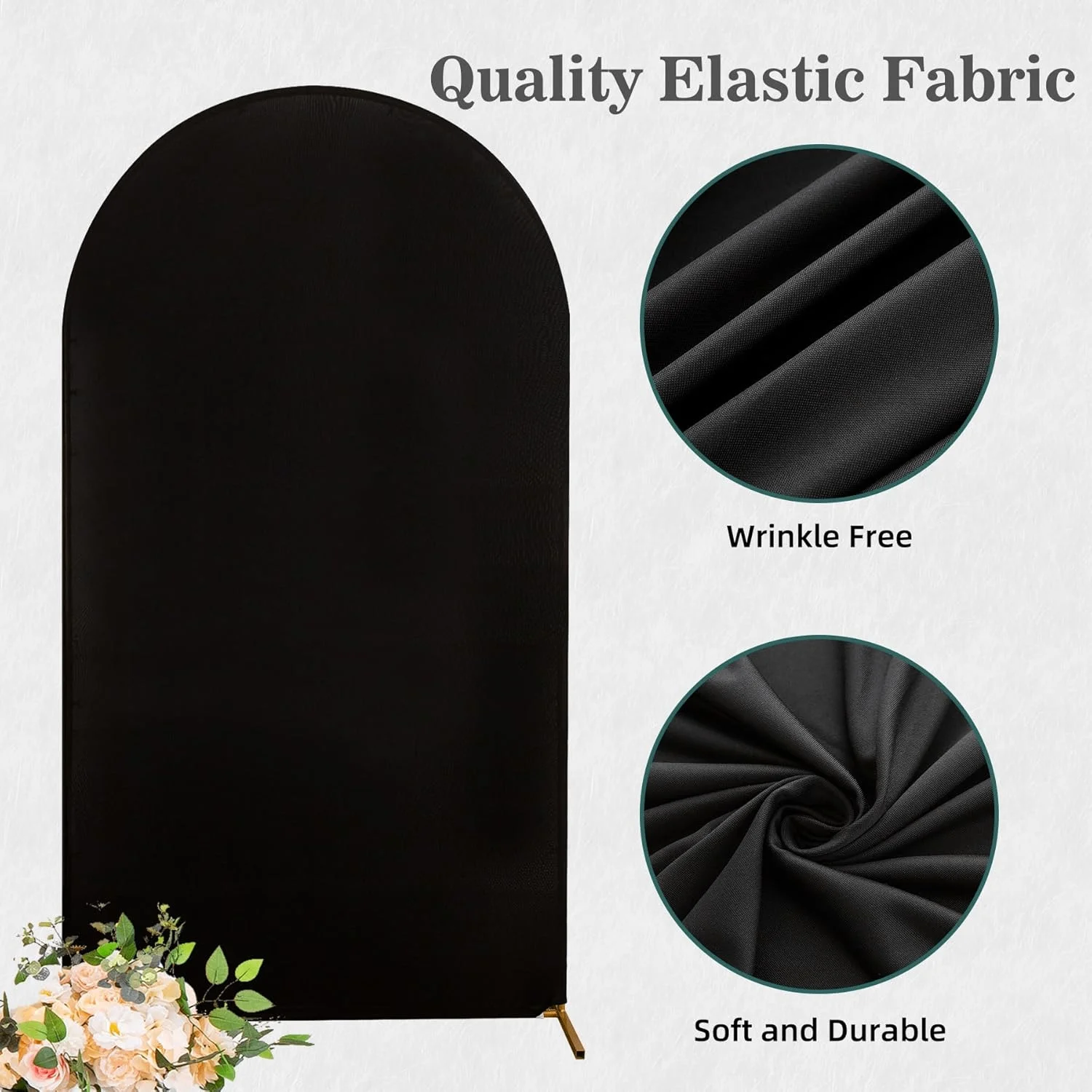 غطاء قوس أسود مزدوج الجوانب بطول 6.6 أقدام - خلفية من الألياف اللدنة المطاطية لحفلات الزفاف وأعياد الميلاد والولائم (مقاس أنيق، غطاء فقط) #5