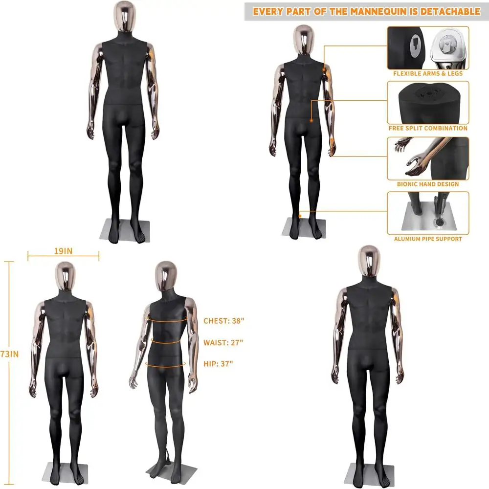 

Adjustable 73 Plastic Full Body Male Mannequin with Detachable Head and Metal Base