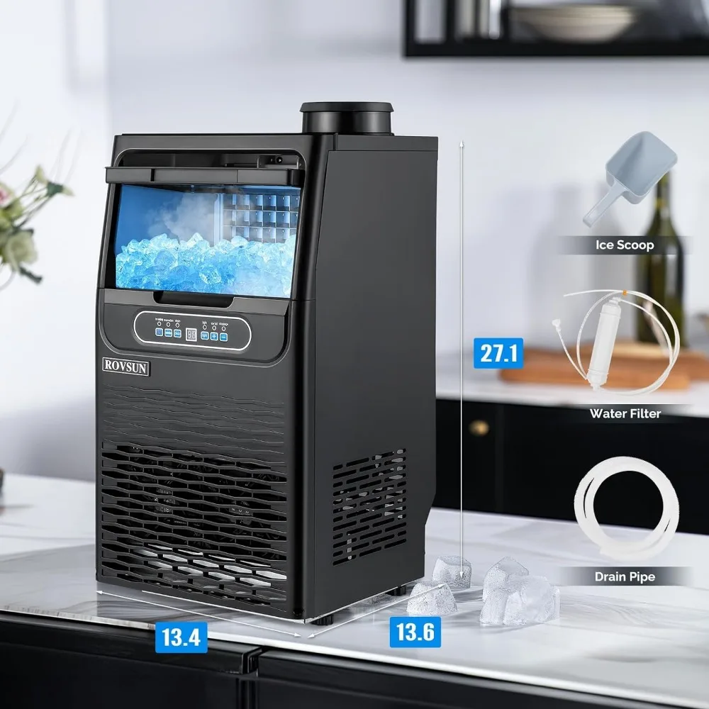 70LBS/24H Ice Maker with 2 Water Inlets & Appointment Function, with 11lbs Storage Bin, Ice Scoop, Drain Pipe & Water Filter