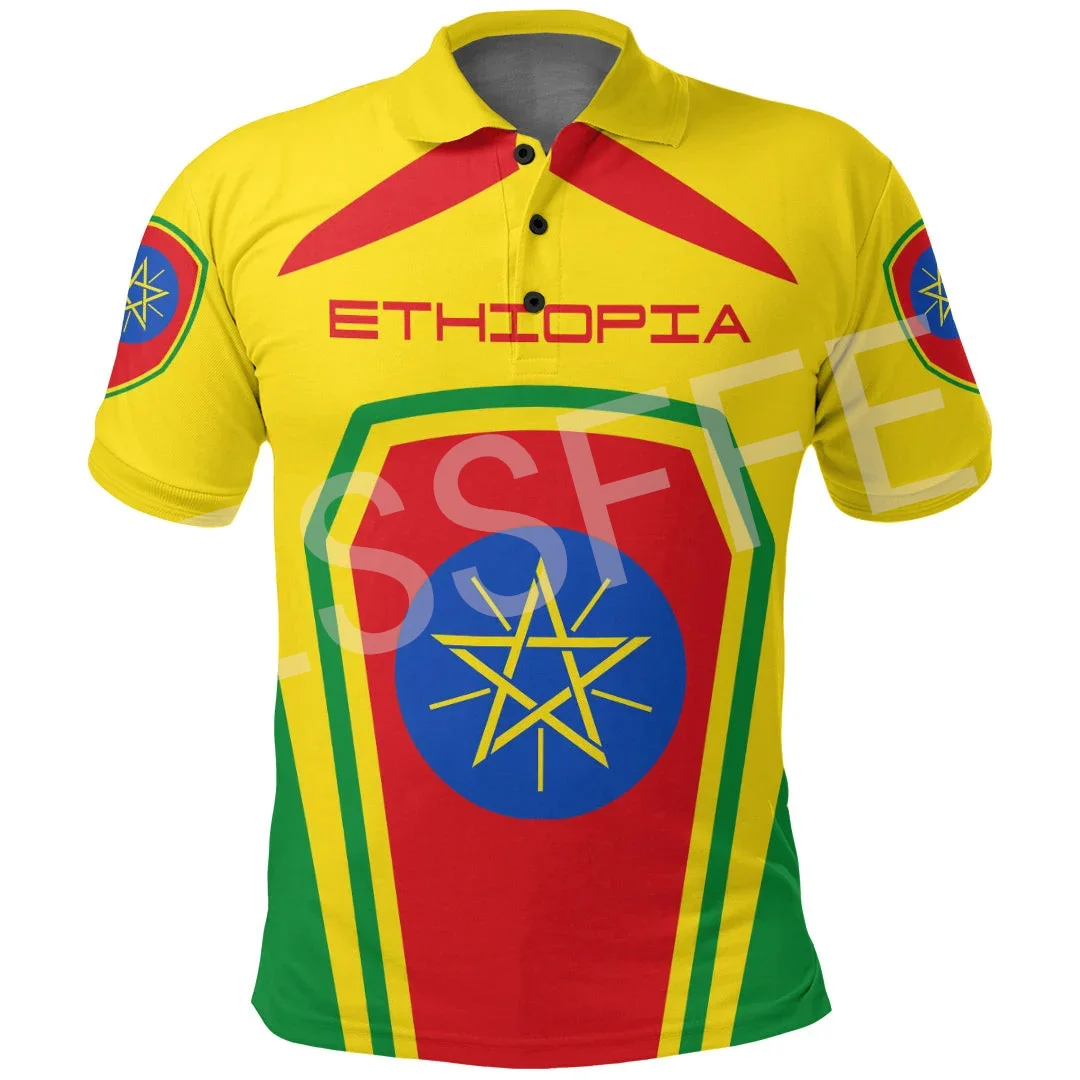 Africa Country Flag Lion Ethiopia Church Reggae Tribel 3DPrint Summer Casual Polo Shirts Men/Women Short Sleeves Streetwear X8