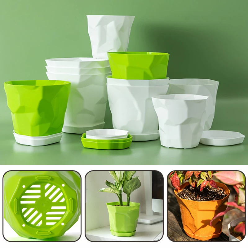 5Pcs Creative Resin Flowerpot Geometric Nordic Simple Green Succulent Plants Plastic Flowerpot Balcony Garden Desktop Decoration