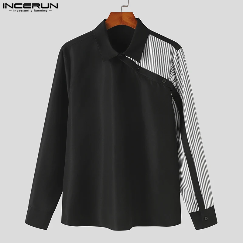 INCERUN Y-2023 Chemises Patchwork Rayées Homme, Style Américain Beau Streetwear Décontracté, Connaissance Chaude, Chemisier À Manches sulfS-5XL