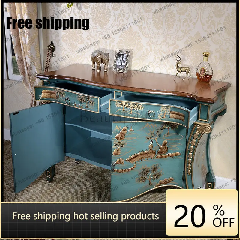 LD living room solid wood painted entrance cabinet, light luxury storage decorative cabinet