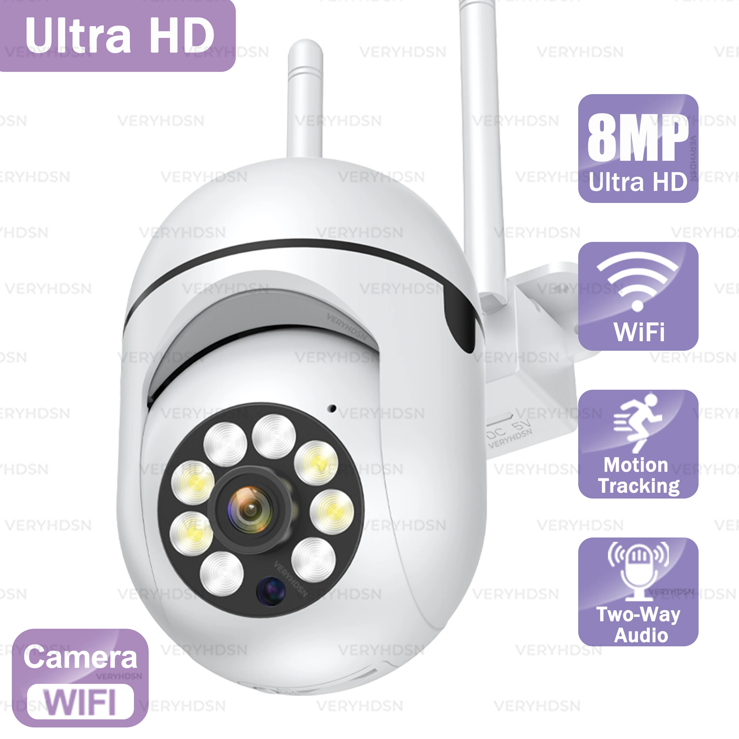 8MP Wifi IP Camera HD PTZ Outdoor Security Surveillance Camera 4X Digital Zoom AI Human Detect Two-way Audio Color Night Vision