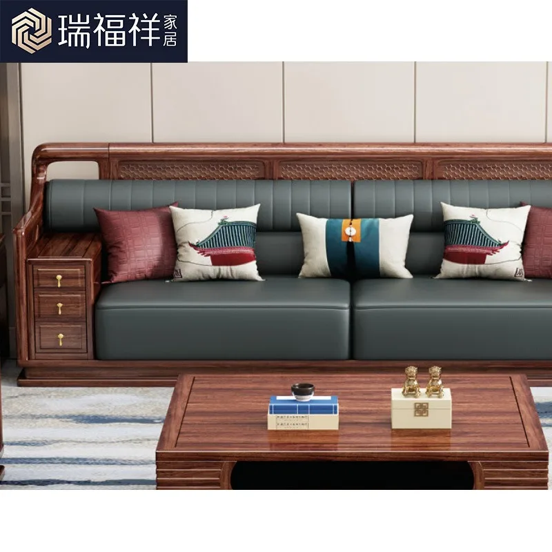 Ebony new Chinese all-solid wood sofa winter and summer living room furniture modern Chinese villa storage sofa