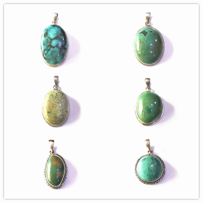 Multi Designs Real Turquoise Big Charms 925 Silver Inlaid Stone Pendant Vintage Semi-precious Jewelry T9121