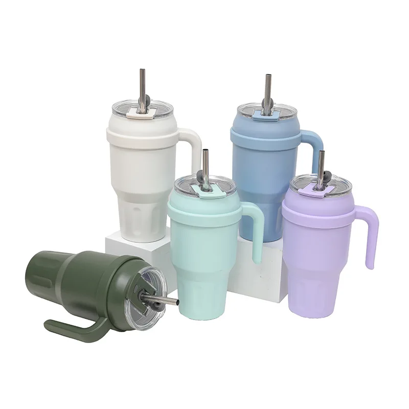 

1.2/1.5L 304 Stainless Steel Vacuum Flask with Handle Portable Car Travel Tumbler Ice Resistant Cup Business Gift with Straw