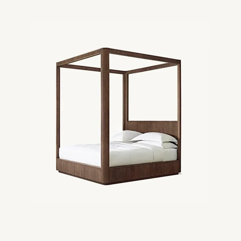 Solid wood Byron four-poster bed retro old 1.8 meters American retro old and breakfast Japanese home wedding bed