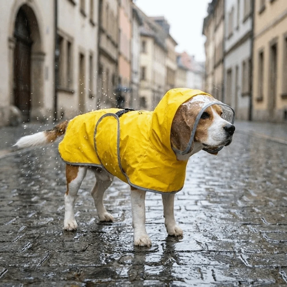 Windproof Dog Hooded Raincoat Reflective Breathable Waterproof Pet Clothes Leash Hole Dog Rain Cloak Travel