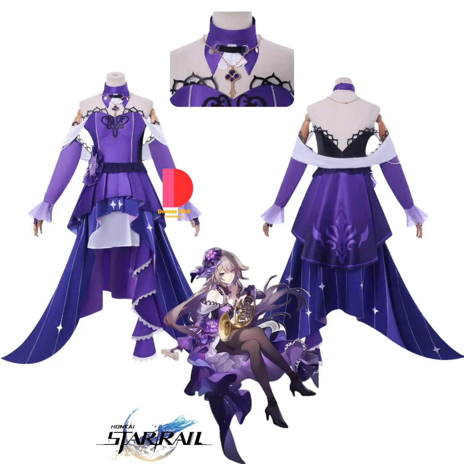 

Game Honkai: Star Rail Cosplay Costume The Herta Role Play Purple Sexy Concert Dress for Women Adult Comic Con Party Suits Wig
