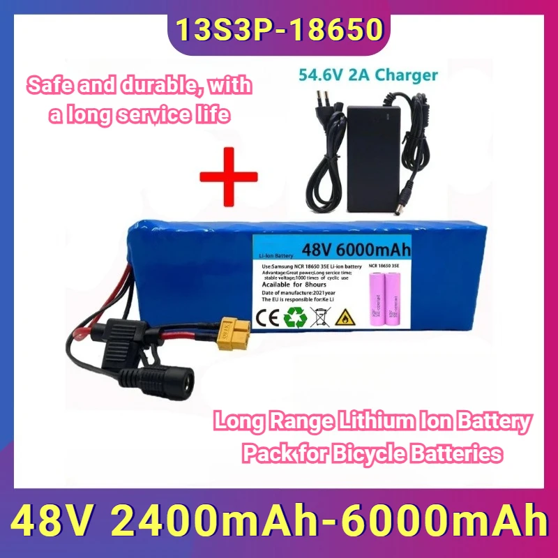 

48V 2400mAh-6000mAh 13S3P + Charger 18650 Long Range Lithium Ion Battery Pack for Bicycle Batteries