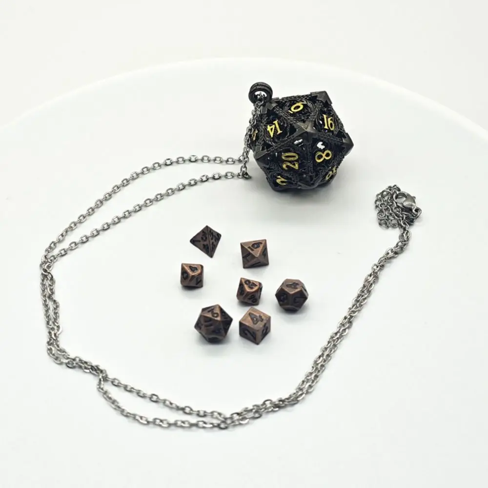 1 Set 20-sided Hollow Metal Dice Necklace DND TRPG Hollow Metal Dice Torque Exquisite Mini Polyhedral Dice Necklace RPG Game
