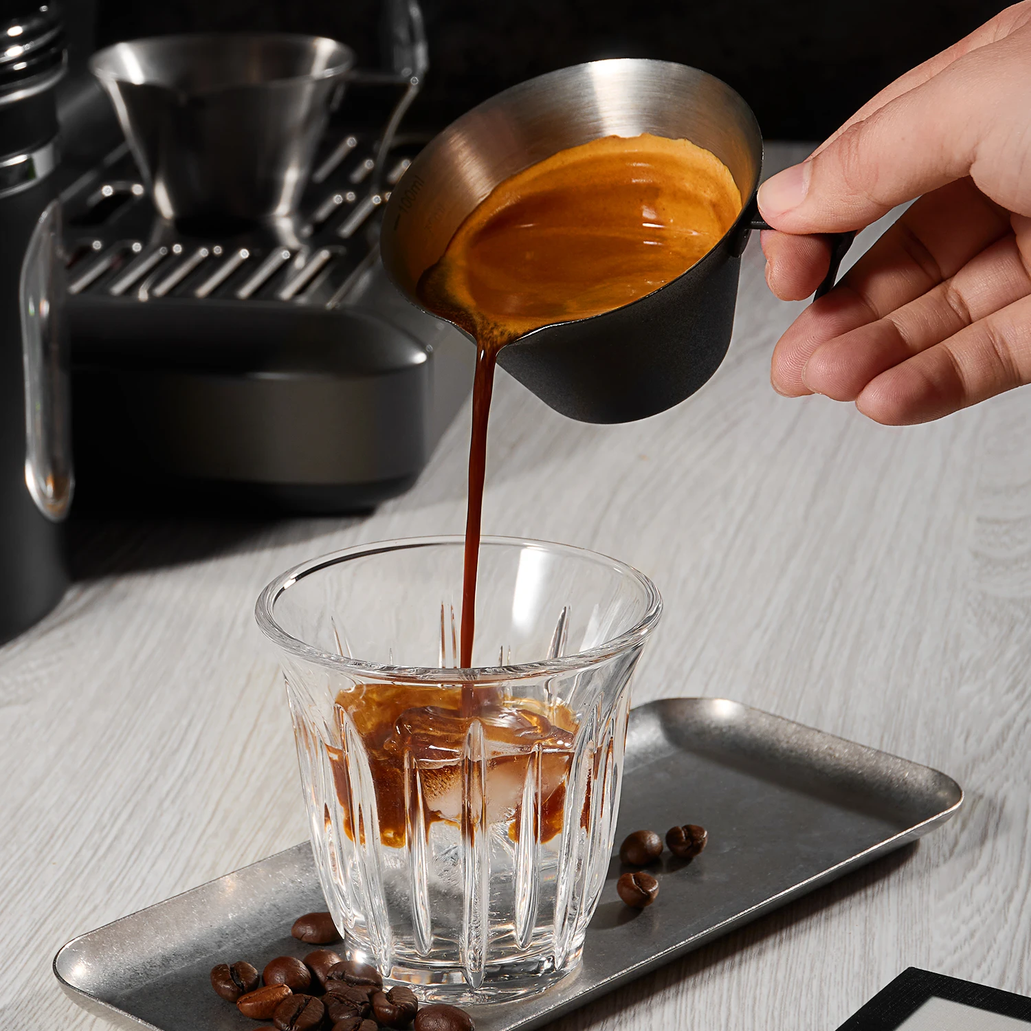 100 مللي كوب استخراج الإسبريسو 304 الفولاذ المقاوم للصدأ مع مقياس سميكة رائعة أونصة فنجان القهوة اكسسوارات المطبخ مقهى المنزل #3