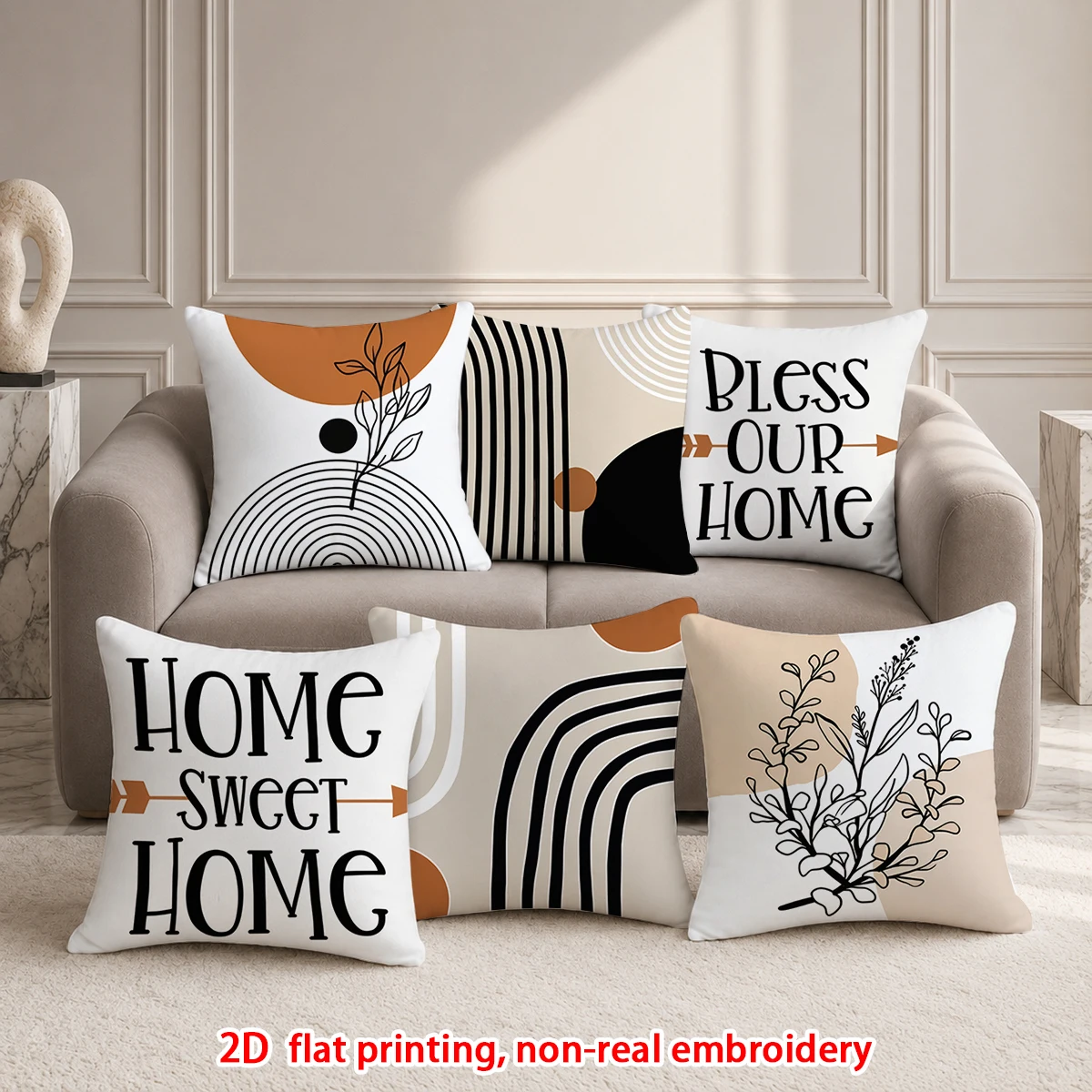 1pc Boho Home Sweet Home Bless Our Home Throw Pillow Covers, Modern Geometric Botanical Cushion Cases for Sofa Bedroom