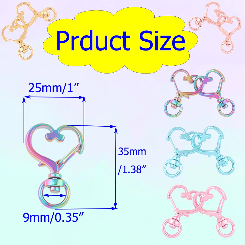 Heart-Shaped Swivel Lobster Claw Clasp,Metal Swivel Snap Hook Keychain Colorful Heart Clips for Keychain Lanyard,Jewelry