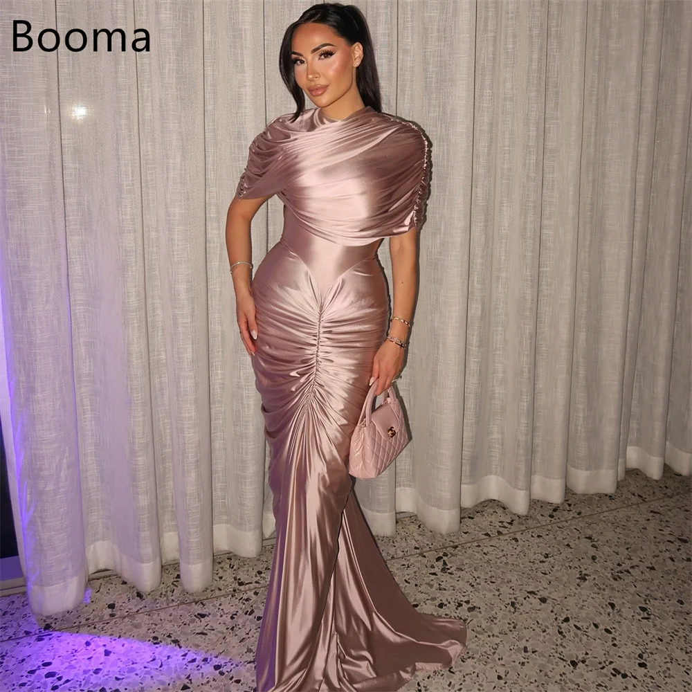 

Booma Mermaid Shiny Pleat Evening Dresses Formal Party Gowns for Women O-Neck Simple Prom Gown Customize 2025