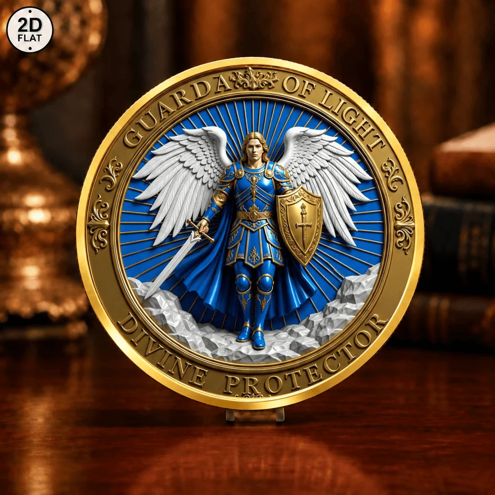 1pc Fantasy Angel Knight Metal Commemorative Coin Color Print Keeper of Skies Griffin Challenge Coin Gift for Mythology Lovers