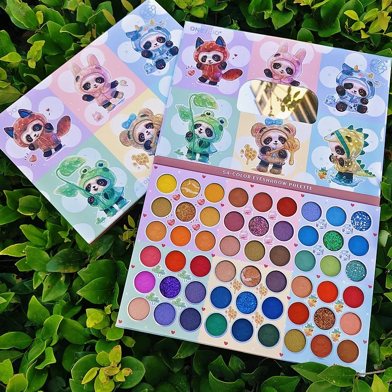 

54 Colors Cute Panda Motif Matte Eyeshadow Palette with Mirror Glitter Eye Shadow Blush Pigment Shimmer Professional Makeup