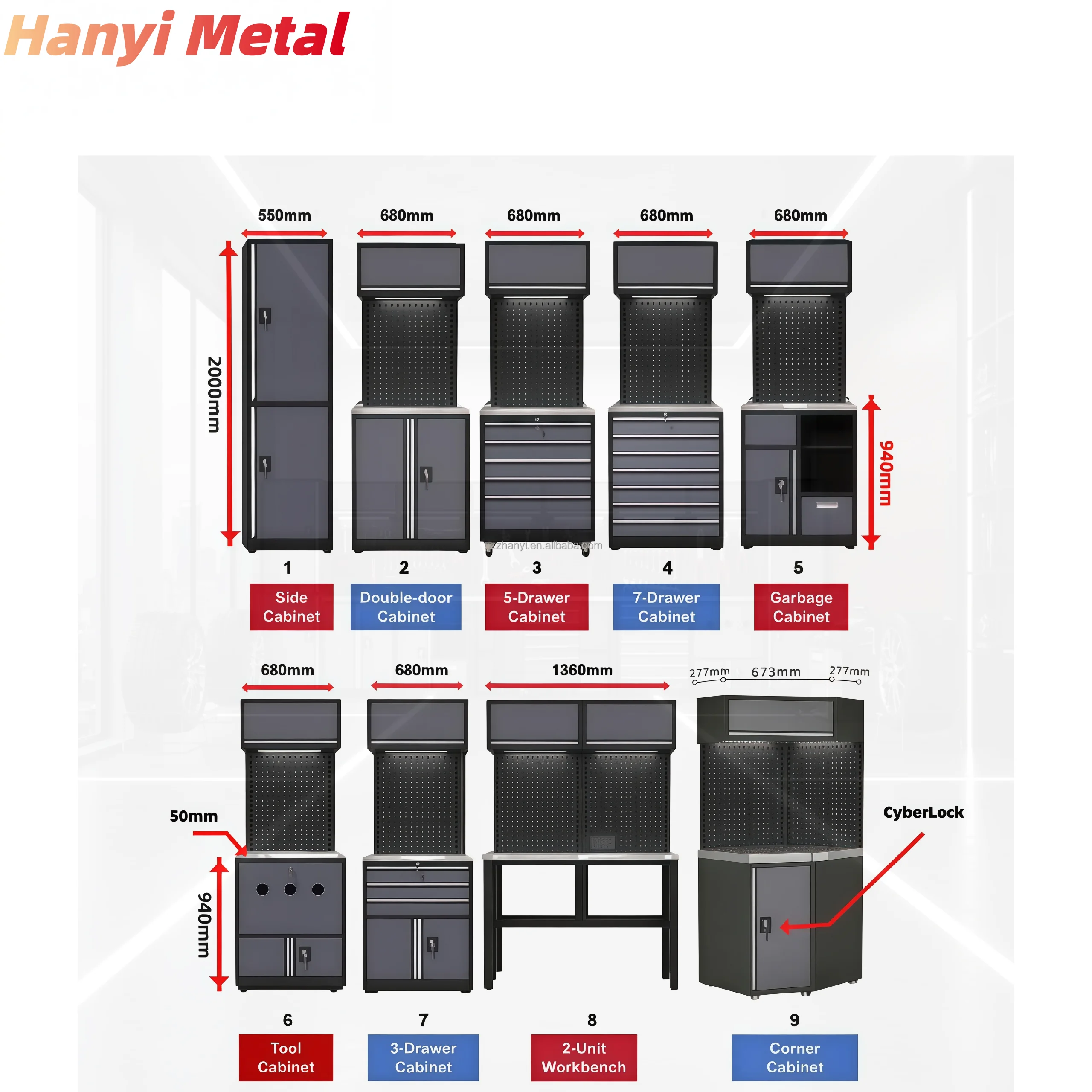 New Design Garage Storage Combination Tool Cabinets Heavy Duty Workshop Metal WorkBench Garage Workstation Cabinet