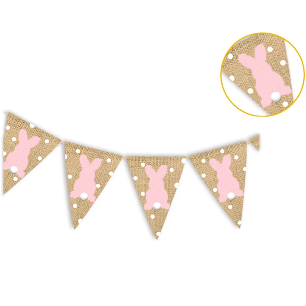 

2pcs Polka Dot Rabbit Pennant Flags Burlap Decorations Vintage Banners Garland For Party Home Window Door Tree Branches White