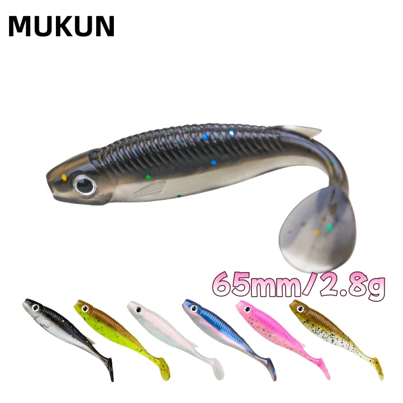 MUKUN 8 Stück Leanness ShadTeez T-Tail 6,5cm 2,8G Hecht Zander Raubfisch-Angelköder mit 3D-Augen Weicher Köder Angelköder