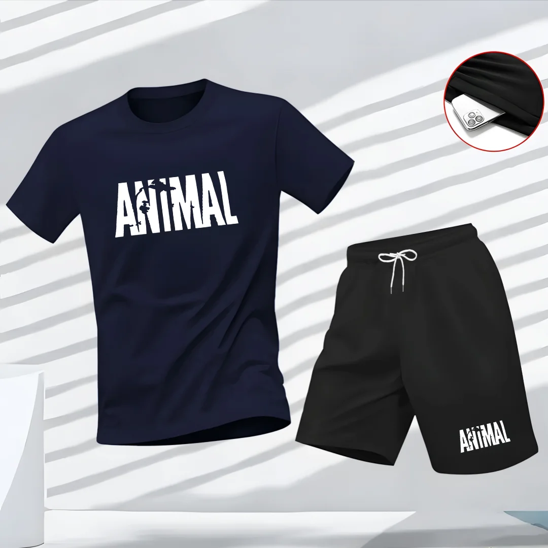 

Простой стиль, однотонные комплекты с коротким рукавом, футболка с принтом животных и букв, комплект из 2 предметов, спортивные комплекты для фитнеса и тренировок, летние повседневные наряды