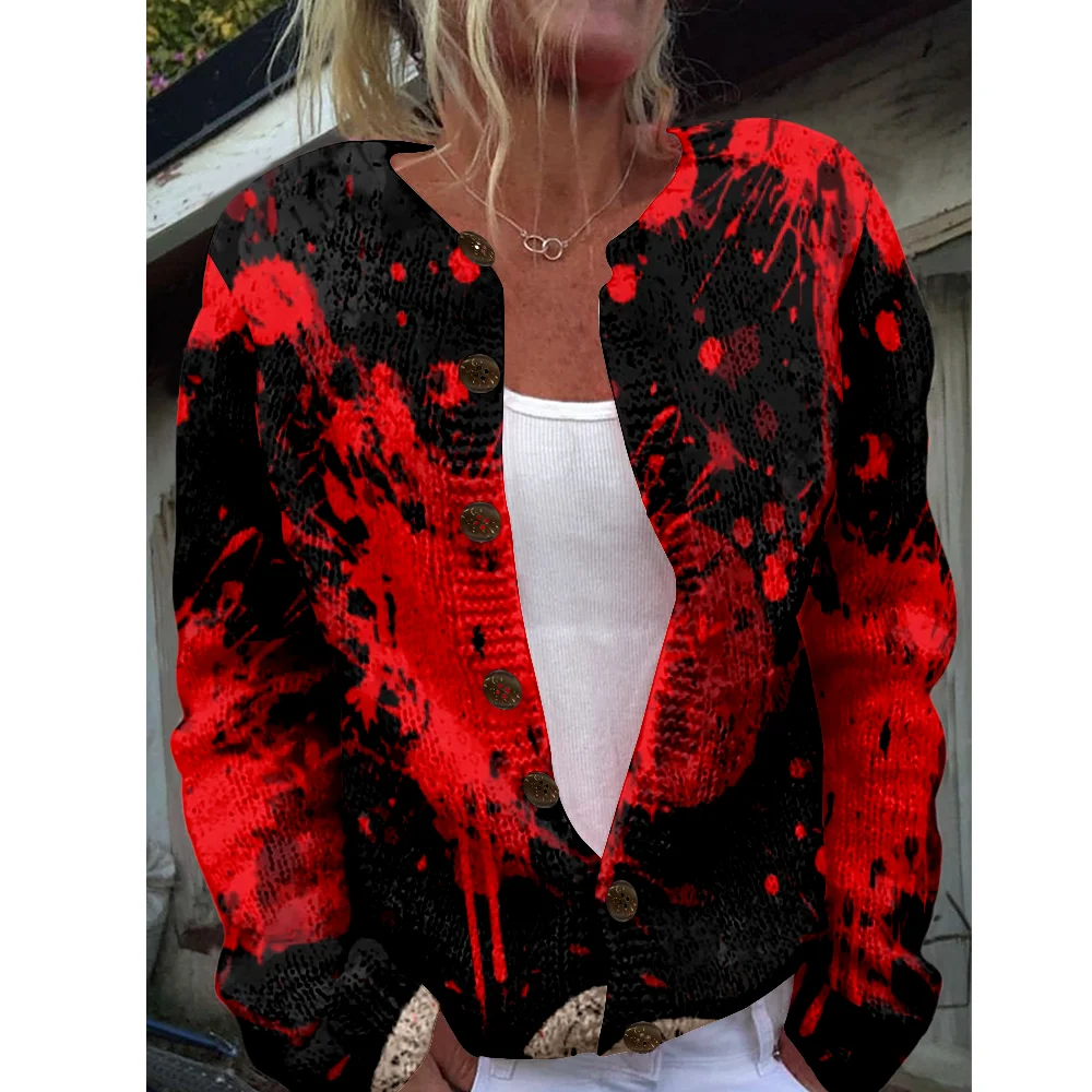 

Halloween Women Sweater Bloody Horror Sweaters Autumn Winter Knitted Cardigan Knit Top Fashion Casual Cool Jumpers Streetwear