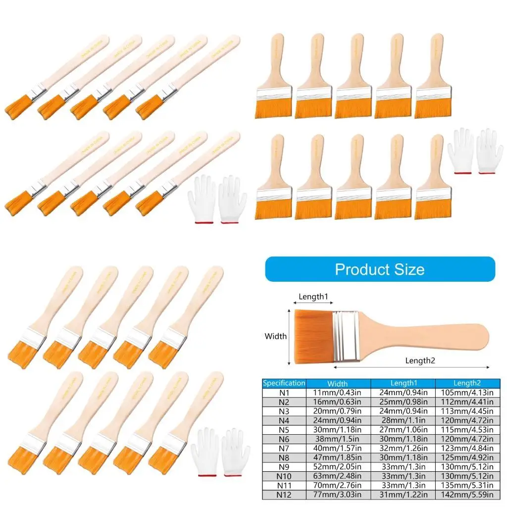 

652F Pack of 10 Small Paint Brushes with Soft Bristles Handle Include 1 Pair Gloves for Edges Painting Wall and Cabinets