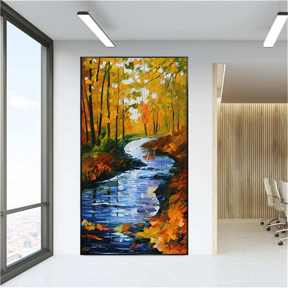 

Handmade Canvas Mural Nordic Interior Landscape Deco Wall Art Picture Modern Birch Forest Street Scenery Oil Painting Decor Home