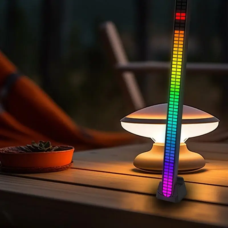 30CM Double-row 64bit RGB PickUp LED Bar Rechargeable Magnetic Install Music Rhythm Light Car Atmosphere Lighting Desktop Light