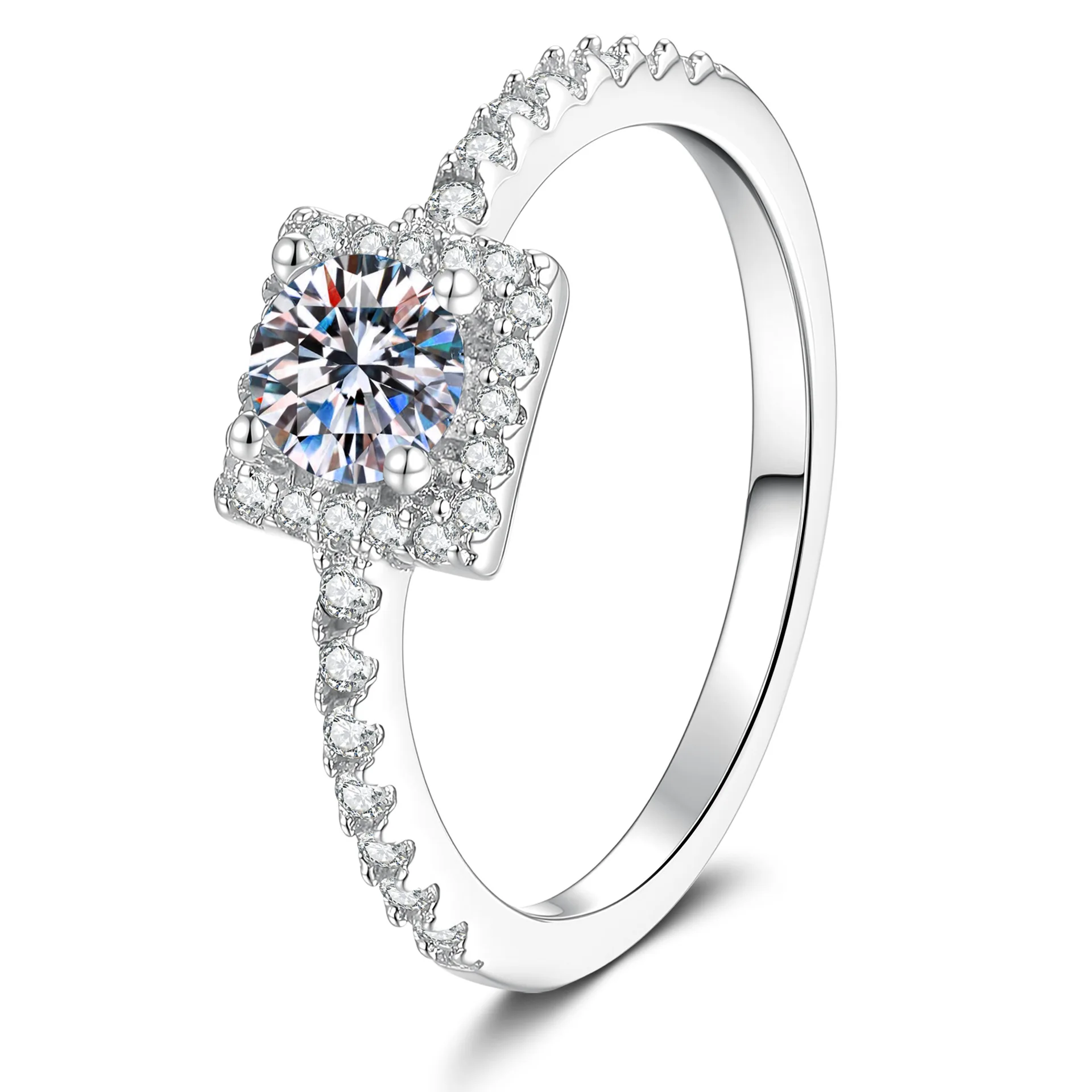 Brilliant Little Square Sugar Ring 0.5ct Women Moissanite PT950 Platinum Sparkling Fire, Delicate & Eye-catching