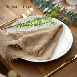 12pcs Retro Napkins 42x42cm Rustic Table Decoration Cotton Gauze Hanky Tea Towel Dining Place Mats Wedding Party Supply