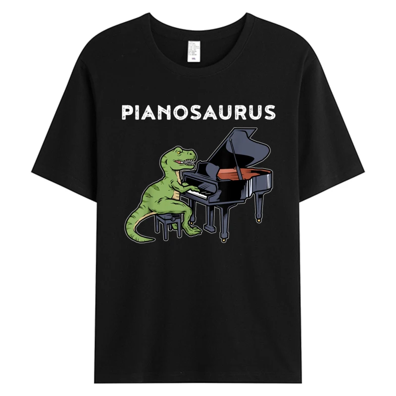 

Grand Piano Shirt Tees Pianist Gift Dinosaur Music Piano Men's Cotton Fabric Casual Holiday O-neck Tshirts 5XL T-shirts Black