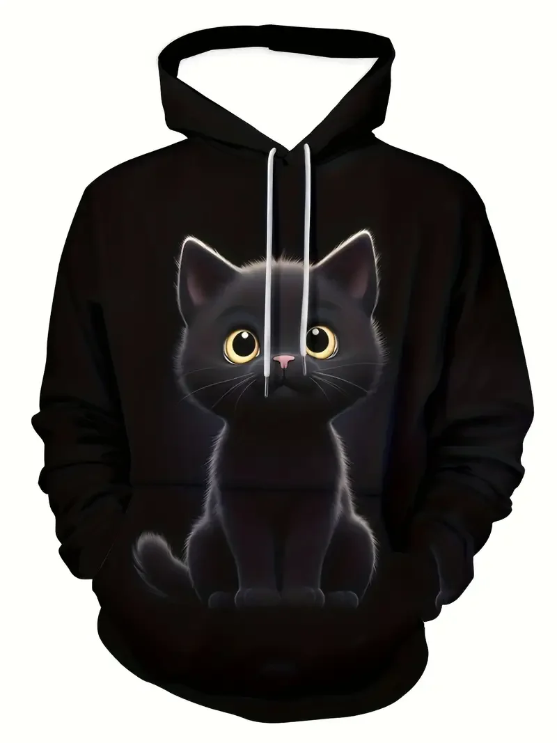 Men's Hoodie Cute Cat Print Sweatshirts For Men Harajuku Hooded Shirt Y2k Pullover Casual Clothes Streetwear Top Men's Clothing