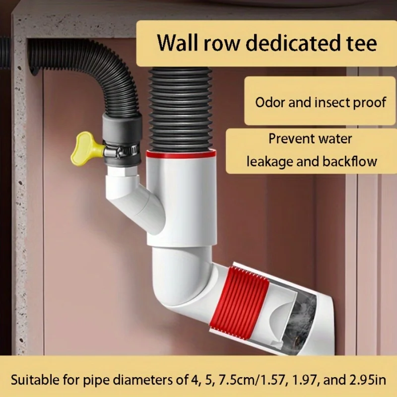 Washing Machine Basin Pipe Joint 360° Rotation Sewer Pipe Wall Drainage Insect Proof Anti Backflow Universal Adapter