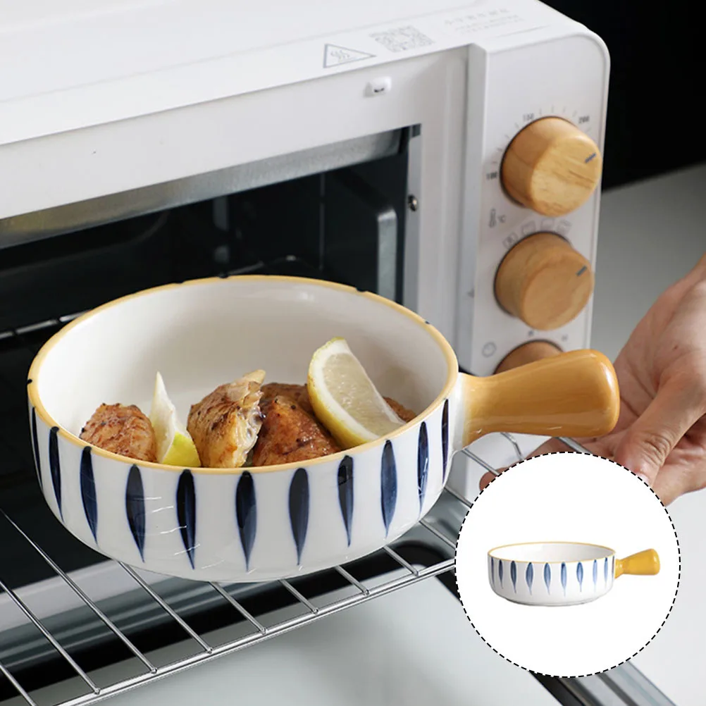 

Household Ceramic Baking Bowl Smooth High Temperature Resistant Round Serving Bowl for Fruit Salad Soup