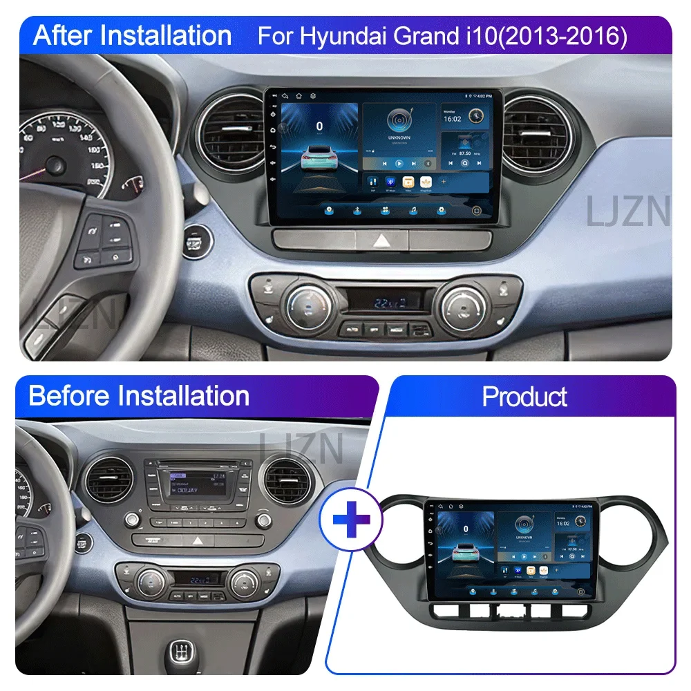 LJZN 2din Android 16 Auto Car Radio Multimidia Video Player For Hyundai Grand I10 2013-2016 Autoraido Carplay GPS Stereo 5G+WIFI