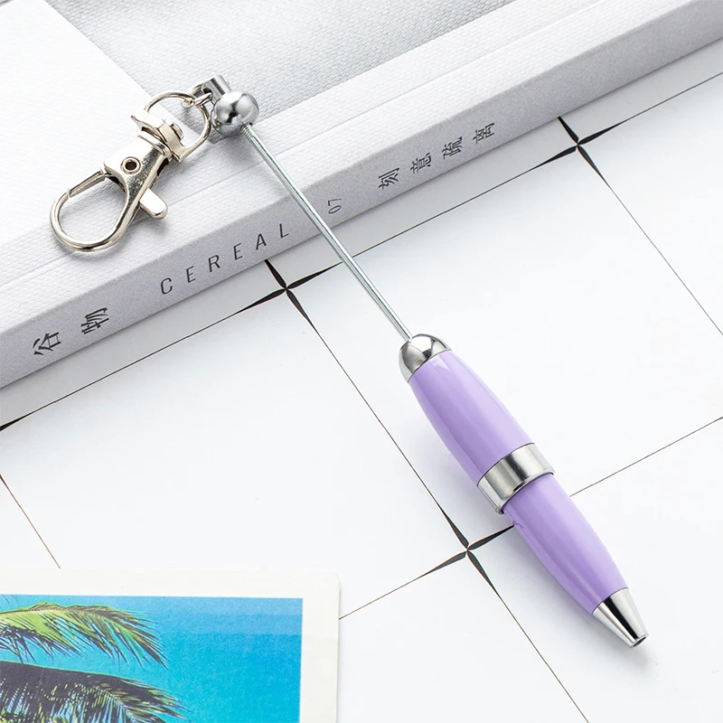 Candy Color Beadable Ballpoint Pen With Keychain 1.0mm Signature Pen Metal Stationery Ballpoint Pen For School Office