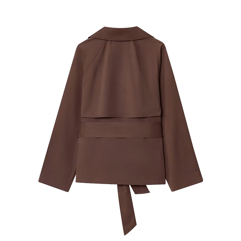 YENKYE 2025 frauen Kurze Windjacke Langarm Revers Kragen Mit Gürtel Elegante Trenchcoat Herbst Winter Neue Oberbekleidung