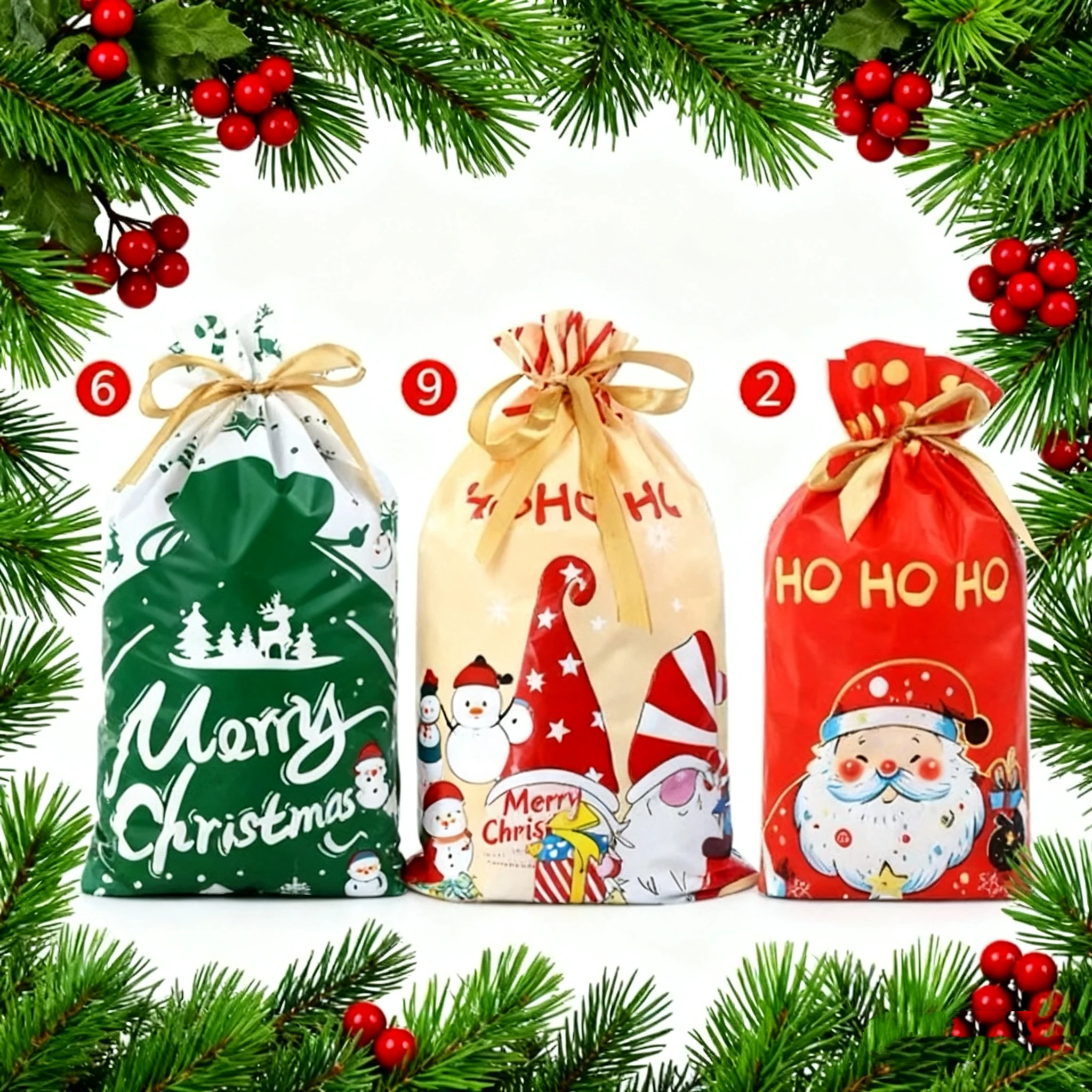 

50PCS Open Top Christmas Drawstring Gift Bags | Open Top Holiday Party Favors for Candy, Toys, Snacks & Xmas Decoration